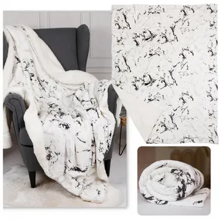 Sarcia.eu Tagesdecke Weiß-schwarze Microfleece,sherpa Decke, 220-230 g/m 150x200 cm weiß