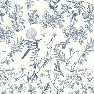 Yomshi Selbstklebende Tapete Blau und Weiß Tapete 44CM×10M Blumen und Vögel Klebefolie Verdicken Möbelfolie DIY Blumentapete Vinyl Wandtapete Dekorfolie Wohnzimmer Schlafzimmer