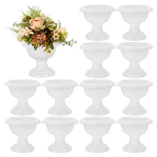 AHANDMAKER 15 Stück Kleine Plastik Urne Pflanzgefäß Weiß Antike Römische Vasen mit Sockel Tisch Vase Pflanzen Schüssel für Hochzeit Tischdekorationen Blumengestecke