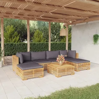 Ankonbej 7-tlg. Garten-Lounge-Set mit Kissen Massivholz Teak