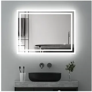 WDWRITTI Badspiegel Wandspiegel Led 80x60 Speicherfunktion 3 Lichtfarbe Helligkeit dimmbar (Badezimmerspiegel mit Beleuchtung, Lichtspiegel, Spiegel Bad Led, Touch/Wandschalter), energiesparender,IP44 bunt