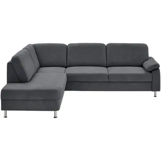 Beldomo System Ecksofa Rostock, Anthrazit, Textil, 4-Sitzer, Ottomane links, L-Form, 266x202 cm, Fußauswahl, Stoffauswahl, seitenverkehrt erhältlich, Bettfunktion Rückenfutter, Wohnzimmer, Sofas & Couches, Wohnlandschaften, Ecksofas