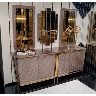 Casa Padrino Luxus Möbel Set Grau / Gold - 1 Luxus Sideboard mit 4 Türen & 3 Luxus Spiegel - Luxus Möbel - Luxus Kollektion