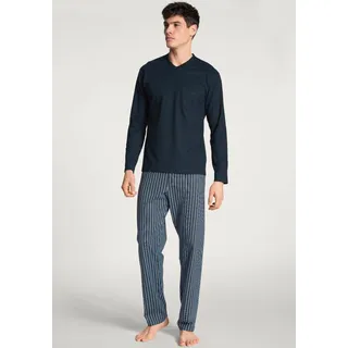 Schlafanzug CALIDA "Relax Imprint" Gr. M (50), blau (dark sapphire) Herren Homewear-Sets Pyjamas Basic Nachtwäsche, Comfort Fit, lange gestreifte Hose