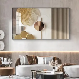FSLEOVN Abstrakte Leinwand Bilder Beige Gold Geometrische Bild auf Leinwand Wandbild XXL Modern Wohnzimmer Poster Große Größe Golden Kunstdrucke Bilder No Framed (Beige Gold,40x80cm)