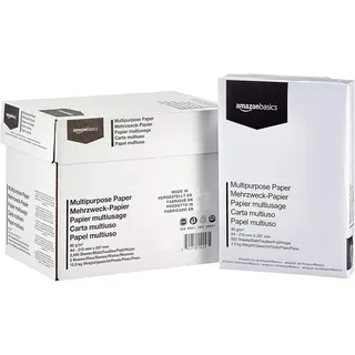 Amazon Basics Druckerpapier, DIN A4, 80 g/m2, 2500 Stück, 5 Packungen mit 500, Weiß