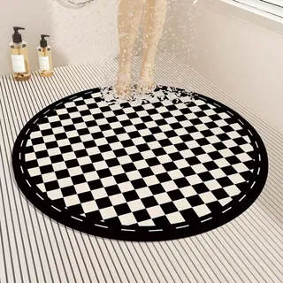 Runde Duschmatte, rutschfest, PVC, Luffa-Massage-Badematte mit Abflusslöchern, schnell trocknend, rutschfeste Duschkabine für Badezimmer (schwarzes Gitter, 70 x 70 cm)