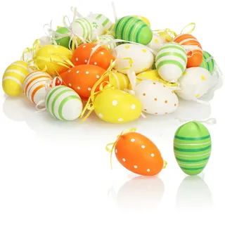 COM-FOUR 36x handbemalte Ostereier zum Aufhängen - farbenfrohe Osterdeko mit tollen Mustern - Deko Ostereier mit Schnur zum Aufhängen - Größe: 6 cm