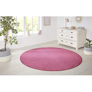 Hanse Home Nasty Teppich Rund – Wohnzimmerteppich Flauschiger Kurzflor Einfarbig Unifarben für Esszimmer, Wohnzimmer, Kinderzimmer, Flur, Schlafzimmer, Küche – Uni Rosa, Pink, 133cm
