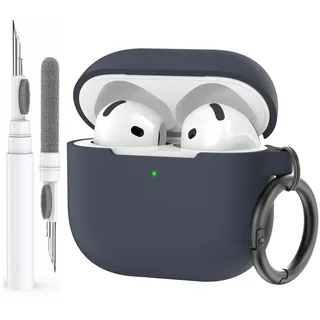 AhaStyle Hülle für AirPods 4 (2024) Mit Reinigungsstift Premium-Silikon AirPods 4. Generation Case Ganzkörper Cover Skin für Apple AirPods 4 Unterstützt USB-C-Ladegehäuse und Drahtloses Aufladen