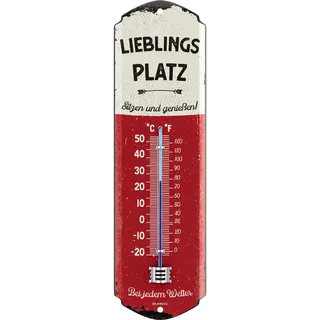 LANOLU Blechschilder Thermometer retro LIEBLINGSPLATZ Schild außen - Deko Garten vintage Schilder, Gartendeko - Wanddeko Garten Schild aus Metall, 8x28 cm