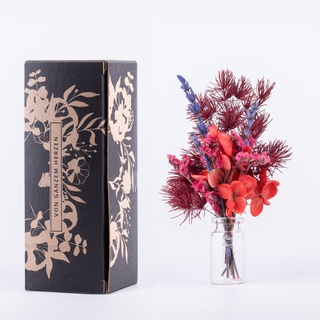 Kunstharz.Art Kleines Blumen Geschenk mit Vase und Geschenkverpackung - Trockenblumenstrauß in Mini als kleines Dankeschön Geschenk (B2 Rot)