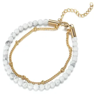 FIRETTI Fußkette FIRETTI "Schmuck Geschenk KörperSchmuck", gold (gelbgoldfarben, weiß, weiß), Fußketten, Damen, Edelstahl, mit Türkis, Achat oder Dumortierit