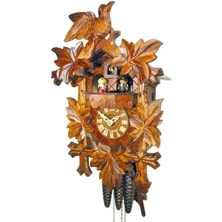 Kuckucksuhr Schwarzwald Kukus-Uhr mechanisch 1-Tag-Werk, 1 Vogel & 5 Ahorn-Blätter Musik Tanz-Figuren, Kukuksuhr Cuckoo Clock Schwarzwalduhr Kuckusuhr