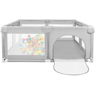 Laufstall Baby, 120x120x66cm Großes Baby Laufgitter mit 50 Bällen, Atmungsaktives Netz & Stoßschutz, Sicherer Spielplatz für Kleinkinder,Perfekt für Wohnzimmer (Grau)