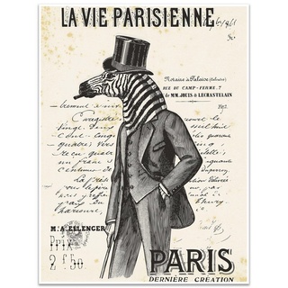 wandmotiv24 Poster Vintage, Zebra, Paris, Vintage (1 St), Wandbild, Wanddeko, Poster in versch. Größen grau 40 cm x 30 cm x 0.1 cm