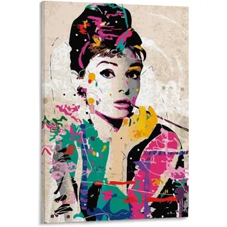 Audrey Hepburn Graffiti Kunstdruck Audrey Hepburn Porträt Leinwand Gemälde Wandkunst Fotos Moderne Street Art Poster Drucke Kunstwerk für Bar Home Decor Rahmenlos,50x70cm