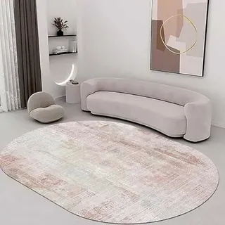 Teppich Wohnzimmer Kurzflor Moderner Ovaler Teppich rosa und grau Wohnzimmer, Schlafzimmer, Esszimmer, Weicher, Rutschfester, Großer Teppich für Zuhause Oval 120X160CM