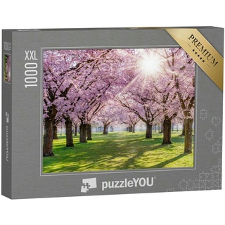 puzzleYOU Puzzle Kirschblüte und Sonnenlicht im Park, Deutschland, 1000 Puzzleteile, puzzleYOU-Kollektionen Kirschblüten, Blumen & Pflanzen