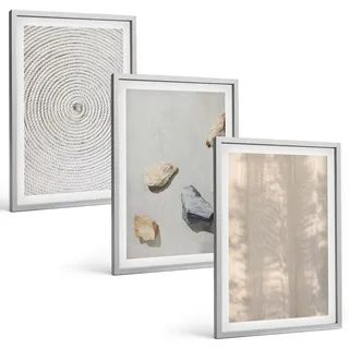 BILDER SET 3er Set - 40x60 cm Silberner Rahmen - Boho-Naturtexturen und -Strukturen