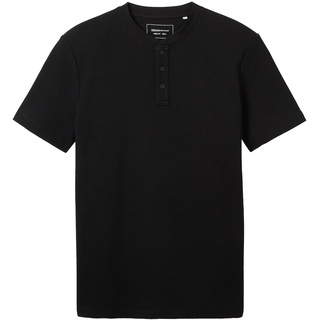 TOM TAILOR DENIM Herren Henley T-Shirt mit Struktur, schwarz, Uni, Gr. XL