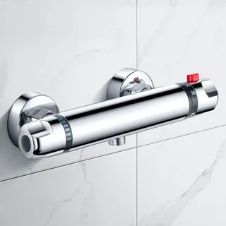 Duscharmatur Thermostat-Brausebatterie,Duschthermostat Mischbatterie für Dusche Bad Chrom, Duschmischbatterie Thermostat mit 38 °C Sicherheitstaste, Messing Brausethermostat