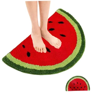 NIDONE Wassermelonenbad Matte für Badezimmer, Nicht -Slip -Duschteppich -Sommerzuwöhnungsmatte, 15,75 x 23,62 Zoll süße Wassermelon Fußmatte halbe runde Wasserabsorption Bad Matte
