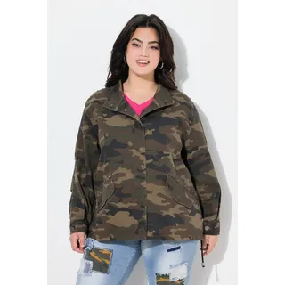 Angel of Style Sommerjacke Jacke Boxy Fit Camouflage Bindeband am Saum grau|grün 48