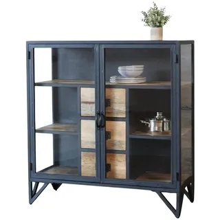 Kommode Metall schwarz BARBAR Glas Industrial Style Design Highboard Vitrine