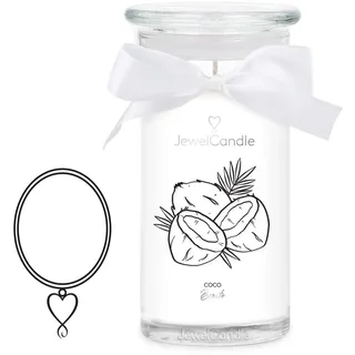 JuwelKerze Coco Bonito Halskette Silber - Schmuckkerze 80 Std - große Duftkerze mit Fruchtigem Duft - weiße Kerze mit Schmuck Überraschung - Geschenke für Frauen, Geburtstag