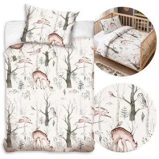 Sarcia.eu Babybettwäsche Baby Bettwäsche Waldtiere 90x120 +40x60 100% Baumwolle Set weiß