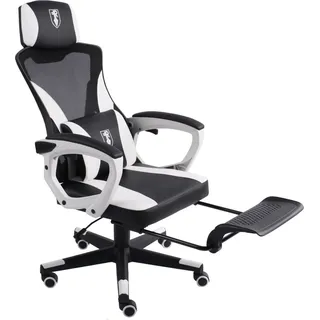 Trisens Gaming Stuhl im modernen Racing-Design mit einklappbarer Fußstütze - Gaming Chair mit flexiblen Armlehnen - ergonomischer Gaming Schreibtischstuhl mit extra Stützkissen