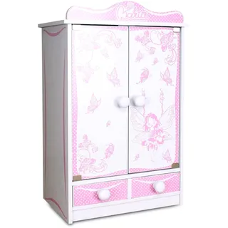 habeig XXL Kinderschrank Kleiderschrank 52 cm hoch Wandschrank Hängeschrank weiß 2 Türen Puppenschrank (Pink/Weiss 822)
