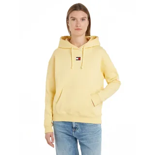 Kapuzensweatshirt TOMMY JEANS Gr. L (40), gelb (lemon zest) Damen Sweatshirts mit Kängurutasche