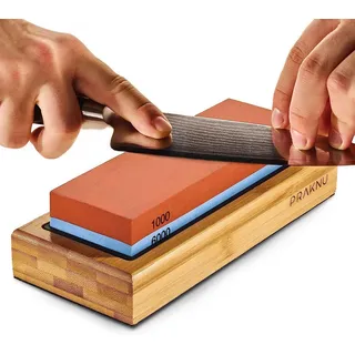 Praknu Schleifstein Schleifstein Messer 1000/6000 - Wetzstein für Messer mit rutschfestem, Anfänger geeignet mit Bambushalter, Schleifhilfe und Silikonunterlage beige