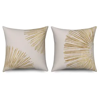 Omgoods – Set aus 2 Boho-Kissenbezügen, 45x45 cm, Beige mit goldener Linie - Beige