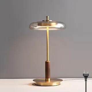 AoLa Messing Tischlampe Gold Modern LED Tischleuchte mit Schalter und Kabel 3 Farbtemperaturen 3000K/4000K/6000K Nachttischlampe mit Stecker und Glasschirm, für Wohnzimmer Schlafzimmer Büro