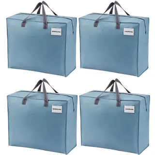 VENO 84 Liter Extra Groß Aufbewahrungstasche mit starke Griffe und Reißverschlüssen für Umzug, Aufbewahrungsboxen, Kleideraufbewahrung, Unterbett Aufbewahrungsbox,Reisetasche (M Hellblau,4-er Set)