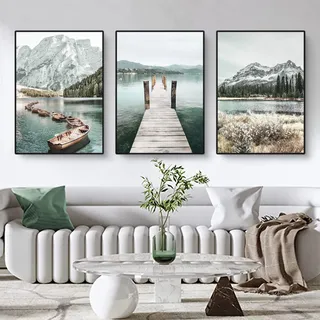 Martin Kench 3er Poster Set, Moderne Bergen Seen und Blumen Bilder Set, Natürliche Landschaftsbilder Wandbilder für Wohnzimmer Wanddeko, ohne Rahmen (A,30x40cm)