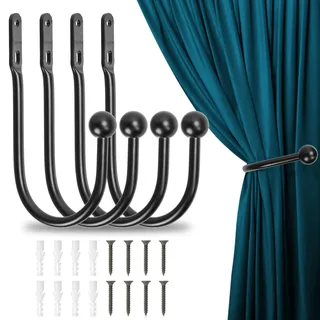 4 Stücke Raffhalter für Vorhänge Metall Schwarz U-Form Vorhang Raffhalter Wandbefestigung Gardinenhalter Raffhalter Vorhanghalter für Wohnzimmer Schlafzimmer Esszimmer Bäder Küchen Büros