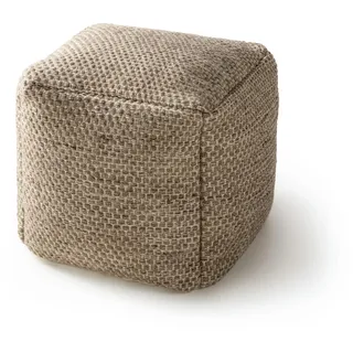 benuta Pure - Handgefertigter Woll Pouf Rocco Taupe 45x45x45 cm