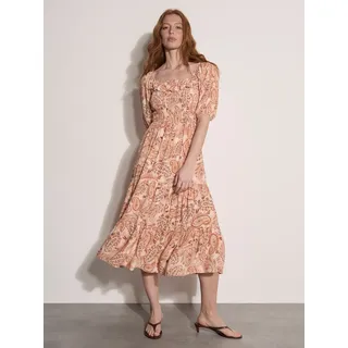 Midikleid APRICOT "Midikleid", Damen, Gr. L (40), N-Gr, orange (peach), gewebt, Obermaterial: 60% Viskose LENZING ECOVERO CV LenzEcov. 40% Viskose CV., gemustert, normal, Puffärmel Elastisch, Kleider Midikleid, mit Paisley-Print