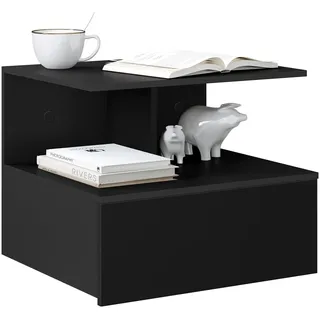 WOLTU Nachttisch hängend, schwebender Nachtschrank mit Schublade, offenem Fach, Nachtkästchen, Nachtkommode, Nachtkonsole, Wandregal, Wandschrank, Schwarz, aus Holzwerkstoff, 40x31x35 cm