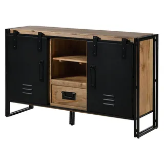 MASSIVMOEBEL24.DE Sideboard 150 x 90 x 45 cm natur lackiert / Schwarz