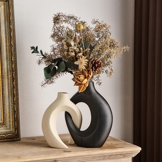 XGZY Schwarze und weiße Vase: Set mit 2 hohlen Keramikvasen für Heimdekoration, Eingangstischdekoration, Boho-Stil, Dekorationen für Wohnzimmer, Schlafzimmer, Tafelaufsätze für den Esstisch