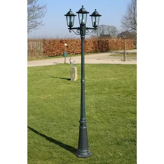 furnicato Gartenleuchte Garten-Mastleuchte 215 cm Dunkelgrün / Schwarz mit 3 Lampen, Wetterfeste Straßenlaterne mit E27 Fassung und IP44-Schutzart grün