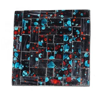 Glasmosaik Untersetzer Glasuntersetzer Getränkeuntersetzer Tassenuntersetzer bunt und farbenfroh viereckig 10x10cm 4-er Set schwarz-blau-rot