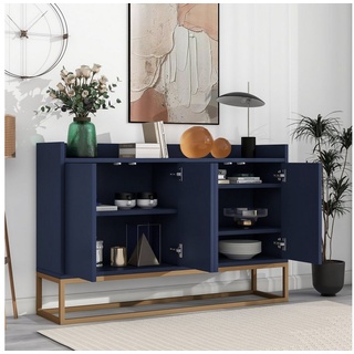 OKWISH Sideboard Anrichte, Modernes Küchenschrank im minimalistischen Stil 4-türiger (griffloser Buffetschrank für Esszimmer, Wohnzimmer, Küche) blau