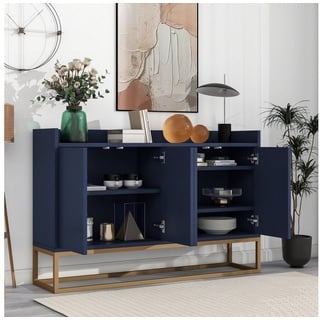 OKWISH Sideboard Anrichte, Modernes Küchenschrank im minimalistischen Stil 4-türiger (griffloser Buffetschrank für Esszimmer, Wohnzimmer, Küche) blau