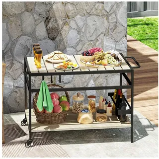 Outsunny Servierwagen Barbecue Trolley mit 2 Regalen Haken, für Garten, Balkon